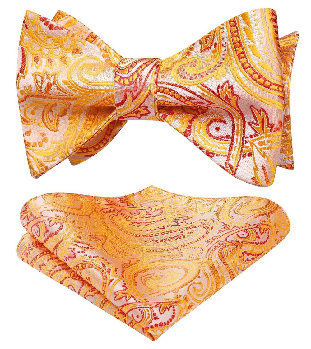 2542 Bowties Paisley Bowties Self Tie Yellow Bow Tie and Pocket Square Set